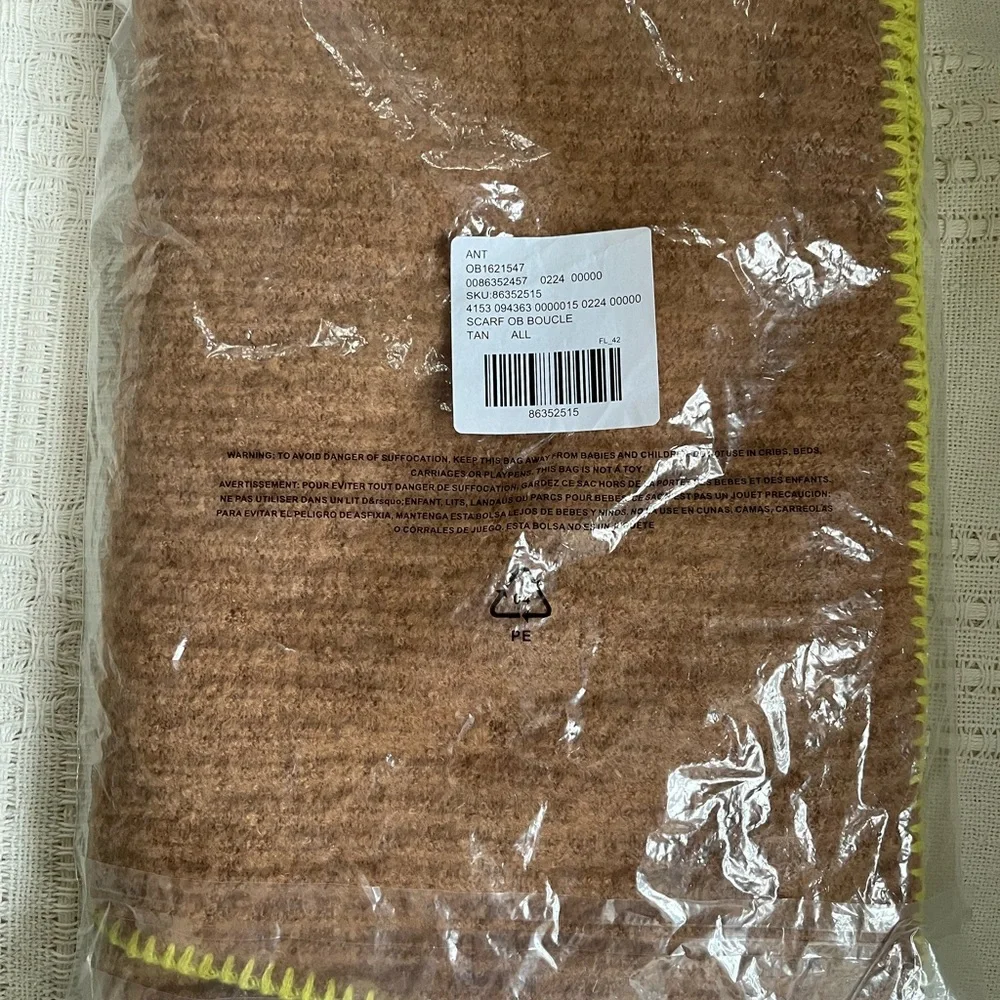 Anthropologie Camel Ribbed Knit Wrap with Yellow Edge